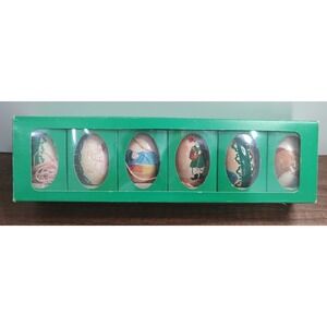 Vintage Hand painted Egg Ornaments Lot Of 6 With Box Jesus Angel Mainland China